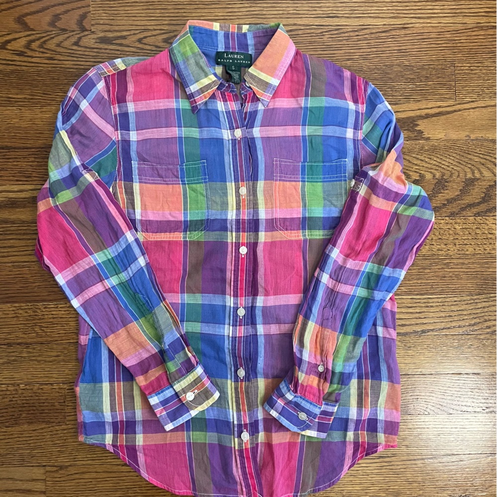 Colorful Lauren Ralph Lauren Button Down Lightweight Blouse Size Small